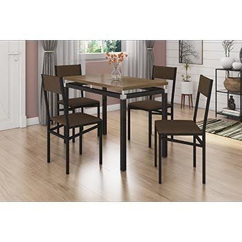 Conjunto de Mesa Copenhague com 4 Cadeiras Copenhague Preto Fosco com Amadeirado