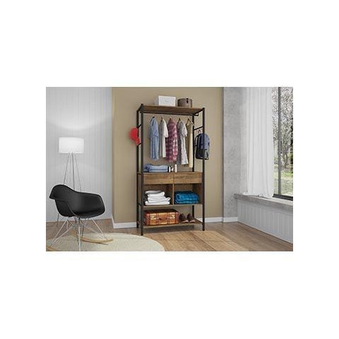 Guarda Roupa Aberto 2 Gavetas com Nichos e Prateleira Paris Closet Preto/demolição - Artefamol