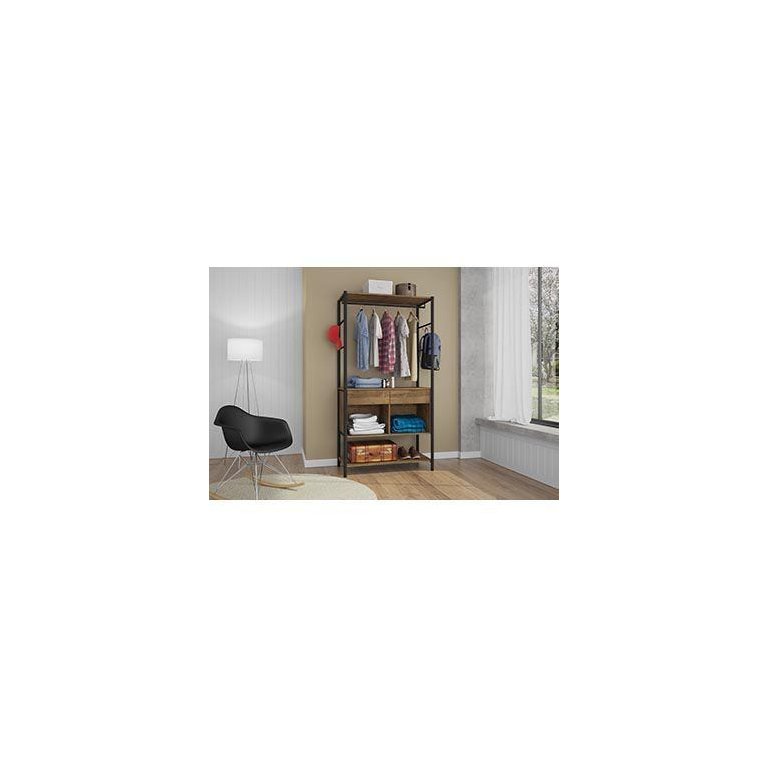 Guarda Roupa Aberto 2 Gavetas com Nichos e Prateleira Paris Closet Preto/demolição - Artefamol
