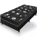 Ver imagem 1 de Cama Box Preta + Colchão Solteiro Castelar Preto Espuma D33 Bordado 88x188x57cm