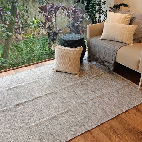Tapete Artesanal Algodão Sala Quarto Slim Cinza Mesclado 150 x 200