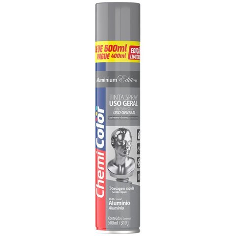 Tinta Spray Uso Geral 500ml Alumínio - 0680637 - CHEMICOLOR Tinta Spray UG 500ml Alumínio - 0680637 