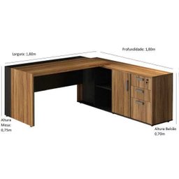 Mesa PRESIDENTE com Armário Pedestal -WEBSTART - NOGAL SEVILHA/PRETO - 20602 - 9