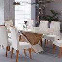 Ver imagem 2 de Mesa de Jantar 8 Lugares Retangular Tampo de Vidro e MDF Noble Bege/Mel/Off White