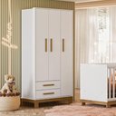 Ver imagem 5 de Berço Cômoda e Guarda Roupa Theo Infantil 4 Portas 6 Gavetas MDP Branco Acetinado Qmovi