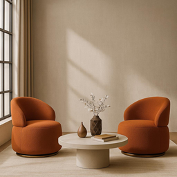 Poltrona Giratória com Base Dourada em Aço Carbono Bella - Exclusiva Boulclè Terracota - 4