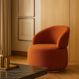 Poltrona Giratória com Base Dourada em Aço Carbono Bella - Exclusiva Boulclè Terracota - 2