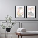 Ver imagem 1 de Kit 2 Quadros Borboletas Abstratas Rosa e Cinza 24x18cm:madeira Preta