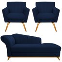 Ver imagem 2 de Kit Diva Recamier Vanessa 140cm Lado Direito e 02 Poltronas Laura Suede Azul Marinho - Amarena Móvei