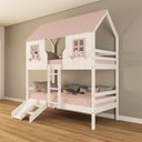 Ver imagem 1 de Beliche Casinha Encantada com Kit Escada/ Escorregador Madeira Maciça Branco/ Rosa Housin