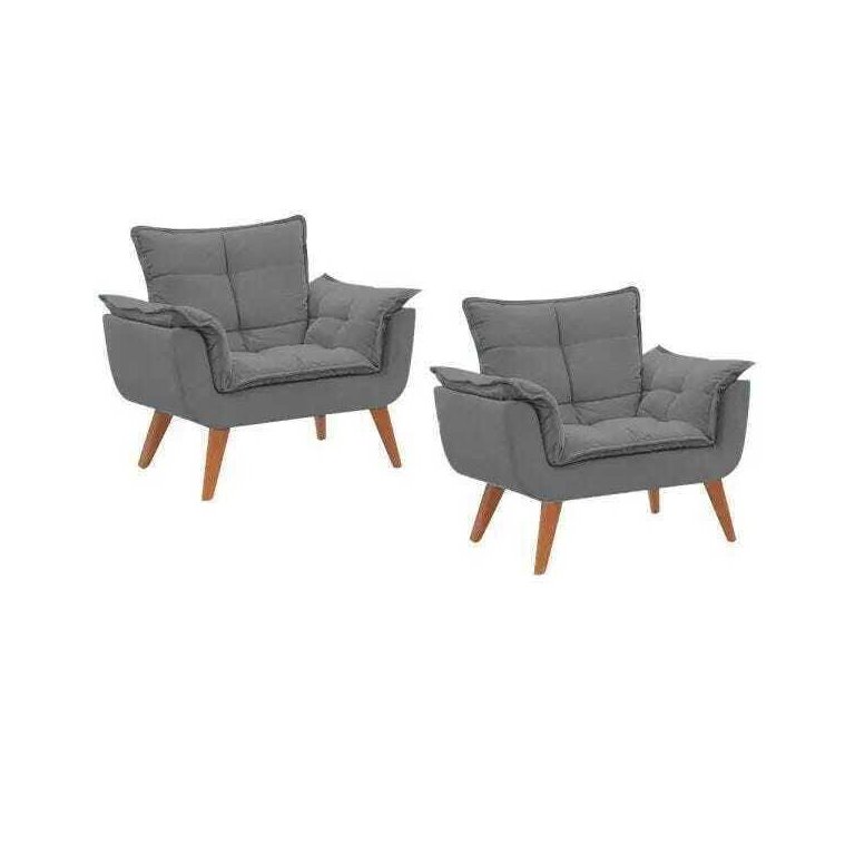 Kit 2 Poltronas Decorativas Opala Suede Cinza
