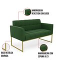 Ver imagem 7 de Kit 1 Sofá Namoradeira e 1 Poltrona Suede Base Metálica Industrial Dourado - D\'rossi Cor Verde