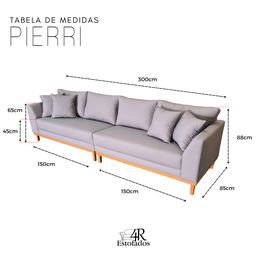 Sofá Pierri | Impermeável Base de Madeira 300cm Bipartido - Cinza - 7