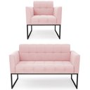 Ver imagem 1 de Sofá Namoradeira e 1 Poltrona Base Industrial Preto Ana Suede Rosa Bebê - Ibiza