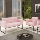 Ver imagem 2 de Sofá Namoradeira e 1 Poltrona Base Industrial Preto Ana Suede Rosa Bebê - Ibiza