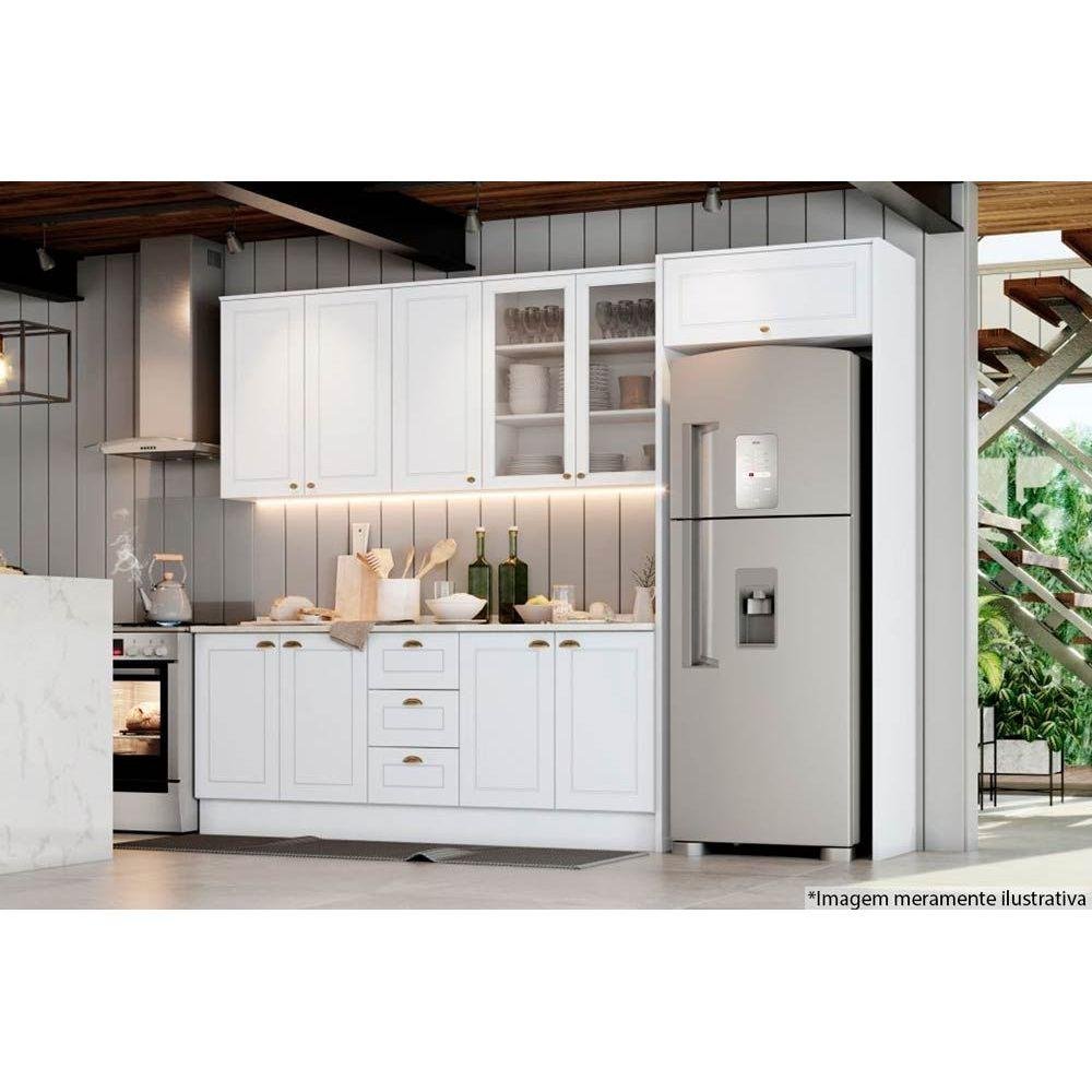 Armário Aéreo Cozinha Modulado Americana 2 Portas de Vidro Branco ...