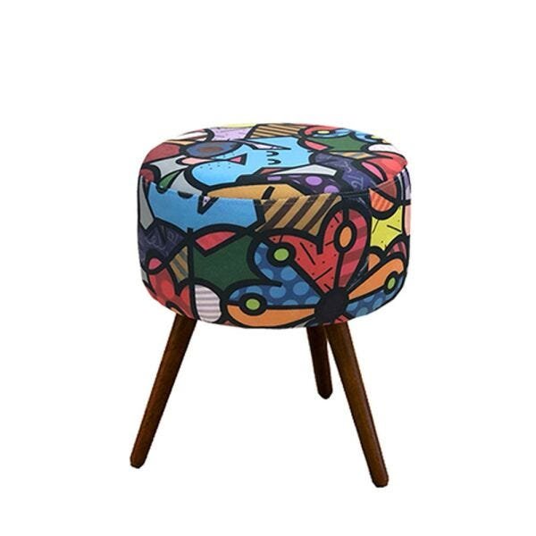 Kit 2 Poltronas Decorativa Nina com Puff Recondo Suede Romero Britto - 4