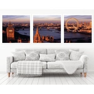 Quadro Decorativo 195x64cm London Eye Big Ban Londres Sala
