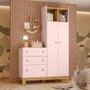 Ver imagem 2 de Guarda Roupa Casal Flora 2 Portas 3 Gavetas MDP Cômoda Integrada Rosa Acetinado Qmovi