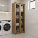 Ver imagem 4 de Armário Multiuso 60x160cm com 2 Portas de Vidro e 3 Prateleiras Am3111 Amêndoa