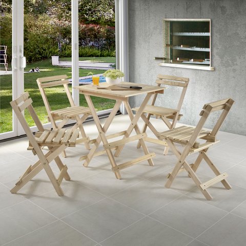Conjunto Mesa Dobrável 4 Cadeiras Yescasa Bege