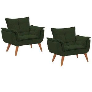 Kit 2 Poltronas Decorativas  Sala Recepção Escritório Opala Suede Verde