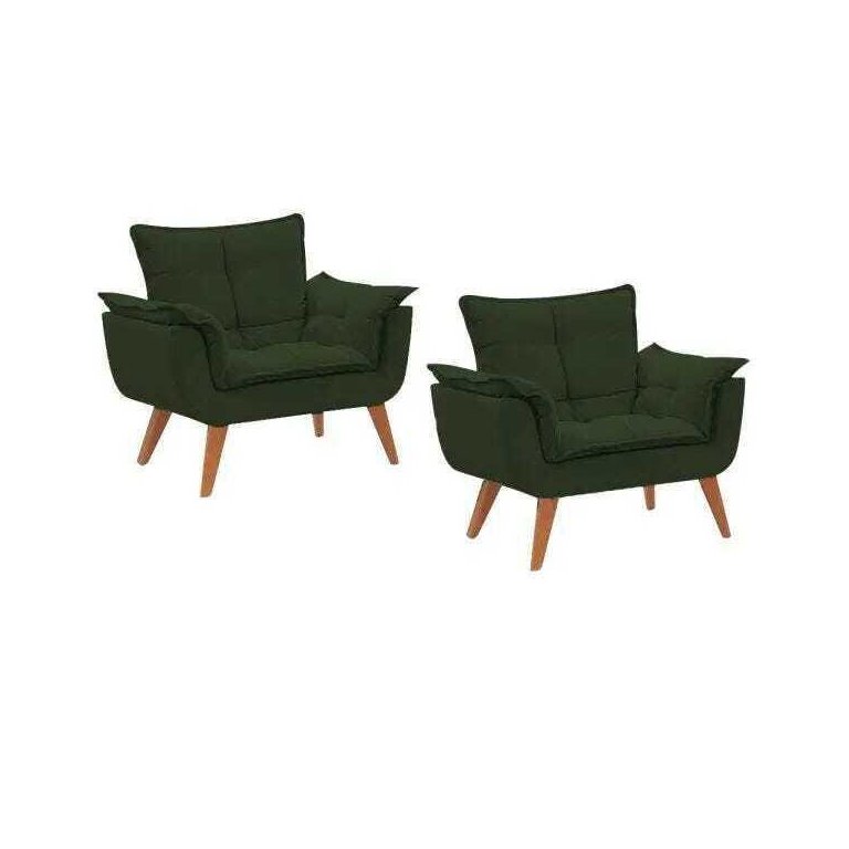 Kit 2 Poltronas Decorativas  Sala Recepção Escritório Opala Suede Verde