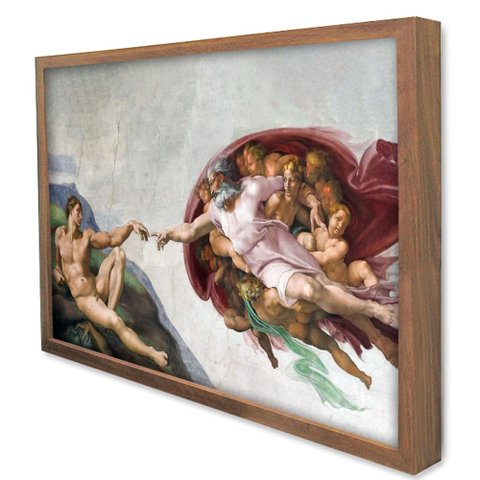 Quadro Decorativo A Criação de Michelangelo em Moldura Caixa TaColado Moldura Caixa 3cm Madeira com 