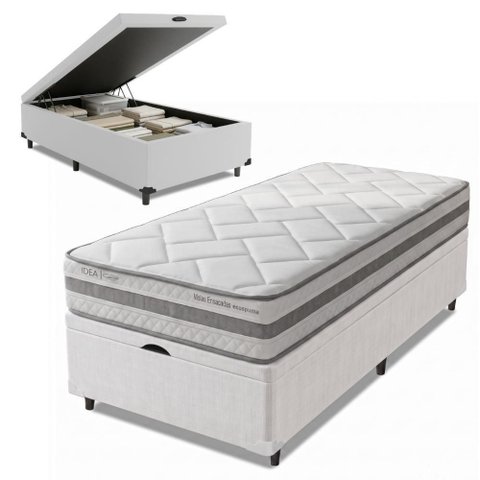 Cama Box com Baú Solteiro King Prisma Molas Ensacadas Viscoelástico Tecido Lassê Herval