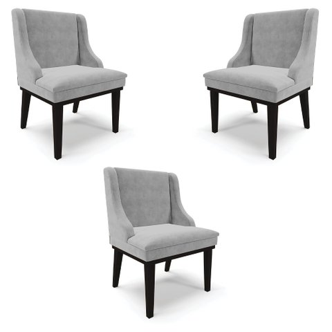 Kit 3 Cadeiras Decorativas Sala de Jantar Base Fixa de Madeira Firenze Suede Cinza/Preto G19 - Gran 