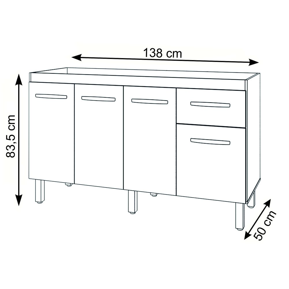 Balcão Cozinha Armário Gabiente Pia de 140 Cm com 4 Portas e 1 Gavetas Camila Savana Off White - 6