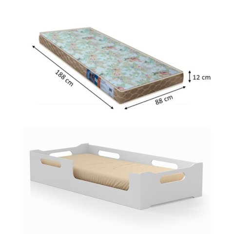 Cama Cecília Solteiro Montessoriana 100%mdf + Colchão Solteiro 188x88 Toraflex - Branca