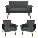 Ver imagem 1 de Kit Namoradeira + 2 Poltronas Opala Decorativa Suede Cinza Grafite