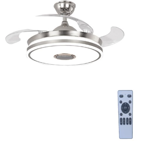 Ventilador Teto Retrátil Led Controle Remoto e Som Bluetooth Prata
