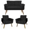Kit Namoradeira + 2 Poltronas Opala Decorativa Suede Preto - 1