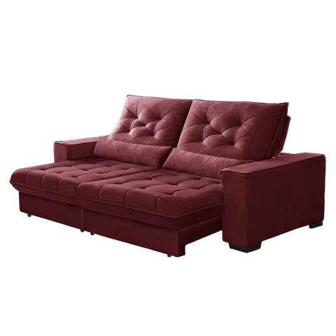 Sofá Retrátil e Reclinável 2,30m Pillow Top Suede Juliette Vinho