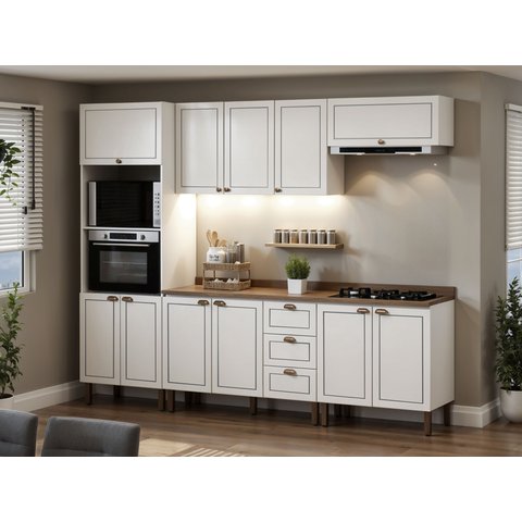 Cozinha Completa 5pçs Americana Branco/ebano C/ Tampo