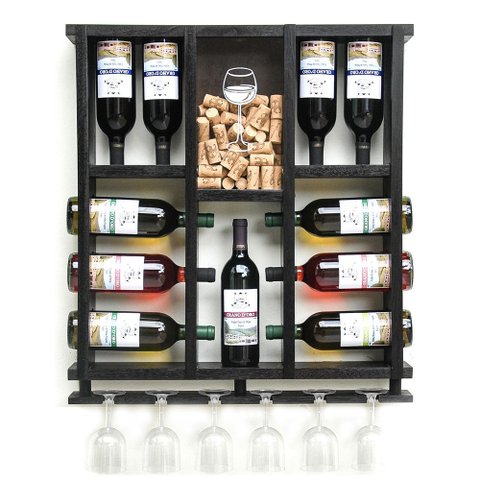 Adega de Madeira Maciça para 11 Garrafas de Vinho com Porta Rolhas e Porta Taças Taças - Nogueira