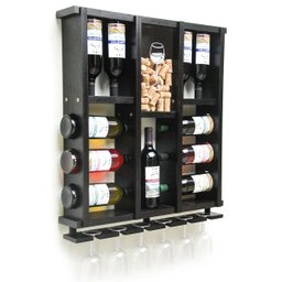 Adega De Madeira Maciça Para 11 Garrafas de Vinho Com Porta Rolhas E Porta Taças Taças - Nogueira - 3