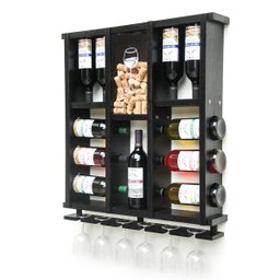 Adega De Madeira Maciça Para 11 Garrafas de Vinho Com Porta Rolhas E Porta Taças Taças - Nogueira - 2