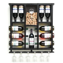 Adega De Madeira Maciça Para 11 Garrafas de Vinho Com Porta Rolhas E Porta Taças Taças - Nogueira - 1