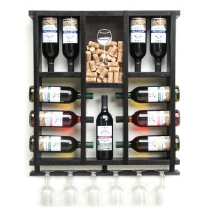 Adega De Madeira Maciça Para 11 Garrafas de Vinho Com Porta Rolhas E Porta Taças Taças - Nogueira