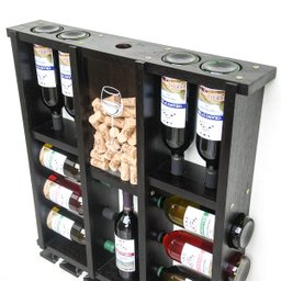 Adega De Madeira Maciça Para 11 Garrafas de Vinho Com Porta Rolhas E Porta Taças Taças - Nogueira - 4