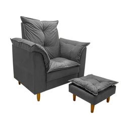 Poltrona Amamentação + Puff Luana Pés Madeira Suede:cinza - 1