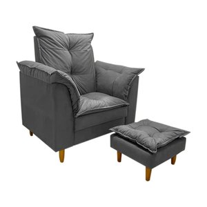Poltrona Amamentação + Puff Luana Pés Madeira Suede:cinza