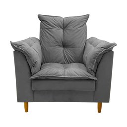 Poltrona Amamentação + Puff Luana Pés Madeira Suede:cinza - 3