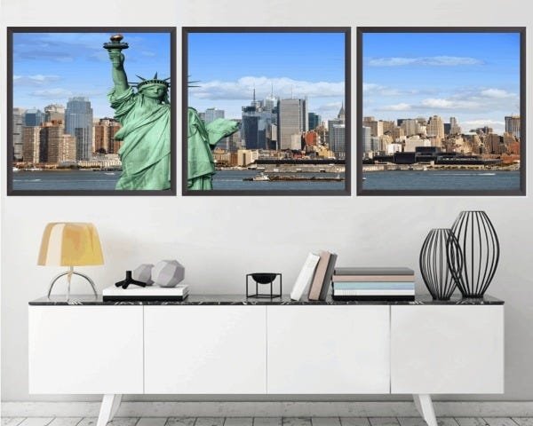 Quadro Decorativo 195x64cm Estátua Da Liberdade Quarto Sala