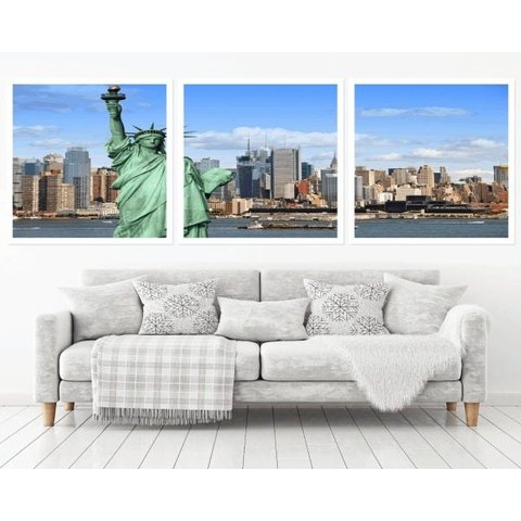 Quadro Decorativo 195x64cm Estátua Da Liberdade Quarto Sala