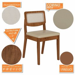 Mesa Santiago com 6 Cadeiras Sextavada Freijó/off/corino Bege - M.a Freijó/off Premium/corino - 6
