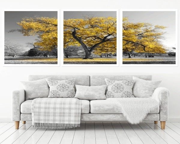 Quadro Decorativo 195x64cm Árvore De Ipê Amarelo Quarto Sala